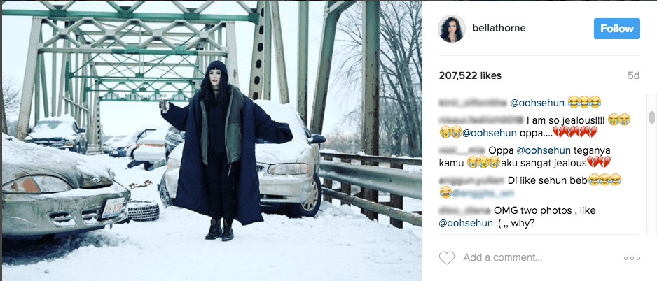 EXO-L захватили Instagram Беллы Торн после того, как Сехун лайкнул ее фото
